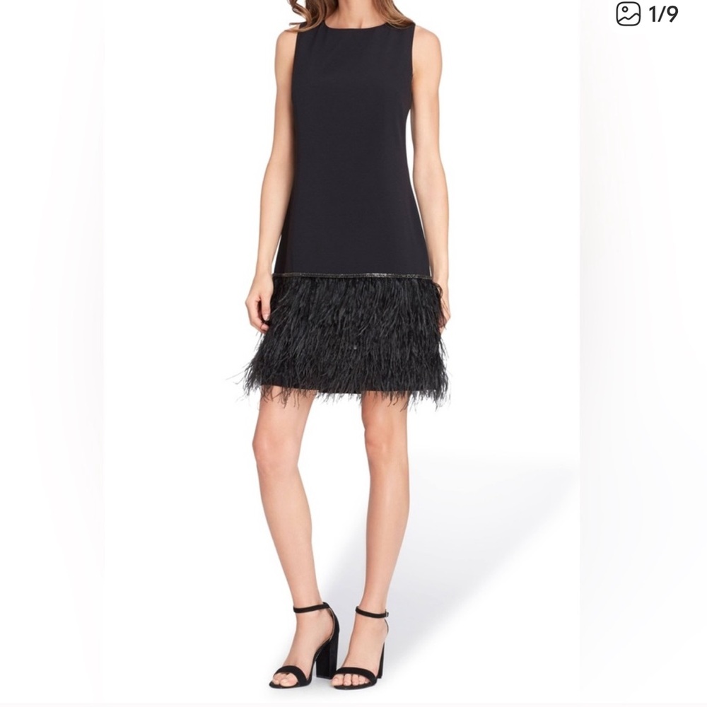 Tahari Black Dress with Feathered rhinestone